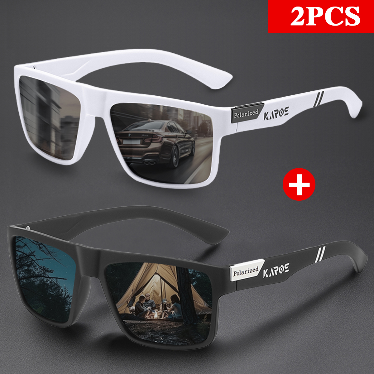 KAROS 2PCS Retro Square Polari - Fishing Sunglasses Polarized recension och pris