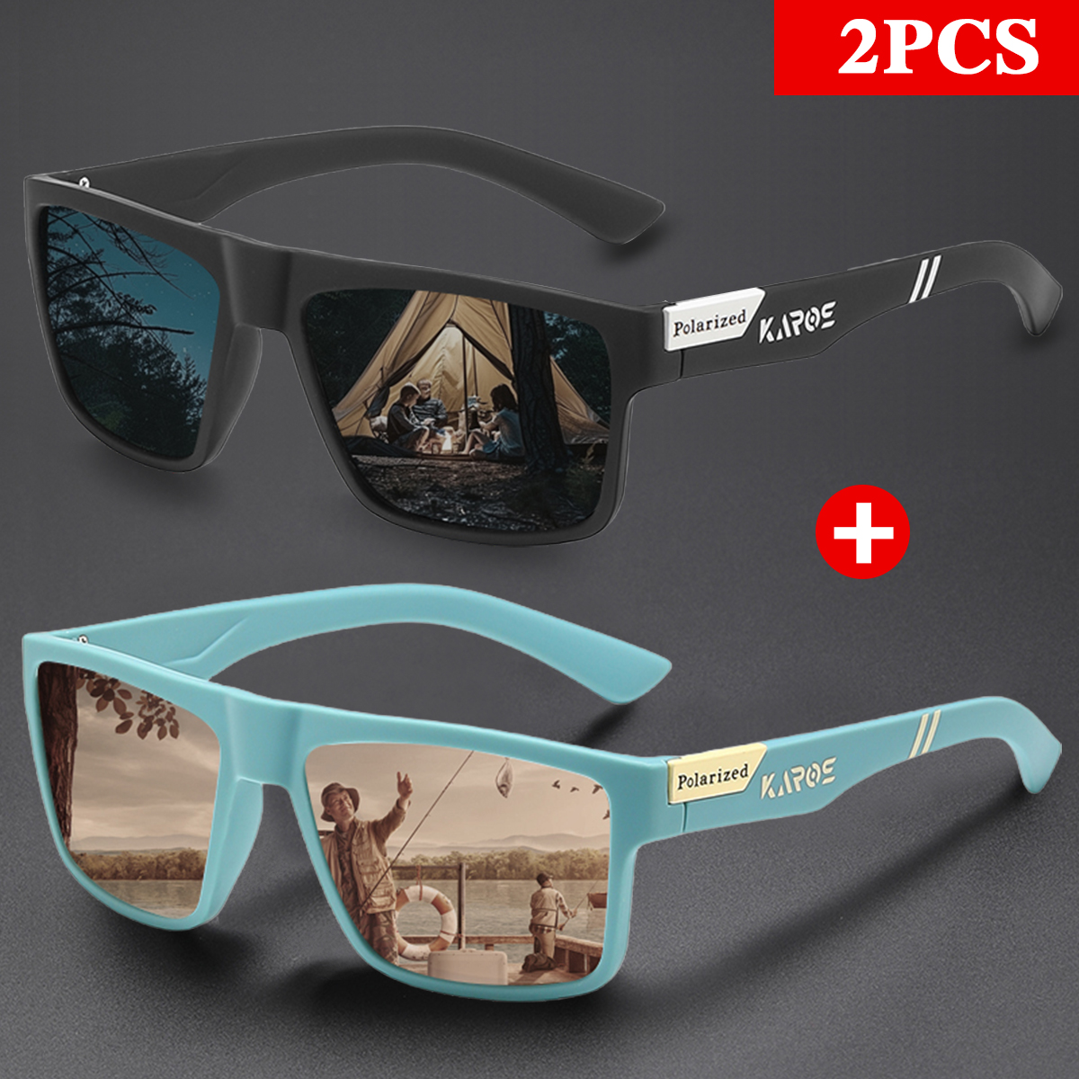 KAROS 2PCS Retro Square Polari - Fishing Sunglasses Polarized recension och pris