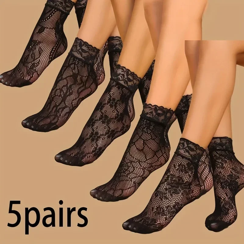 5 Pairs Floral Lace Socks Thin - Fishing Socks recension och pris