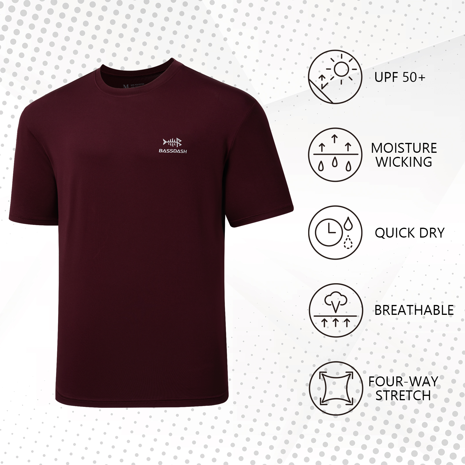 BASSDASH Men’s UPF 50+ Short S - Fishing Shirt Uv Protection recension och pris